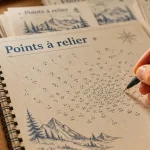 Point à relier : grille chiffrée 10 à 40 000, main et stylo