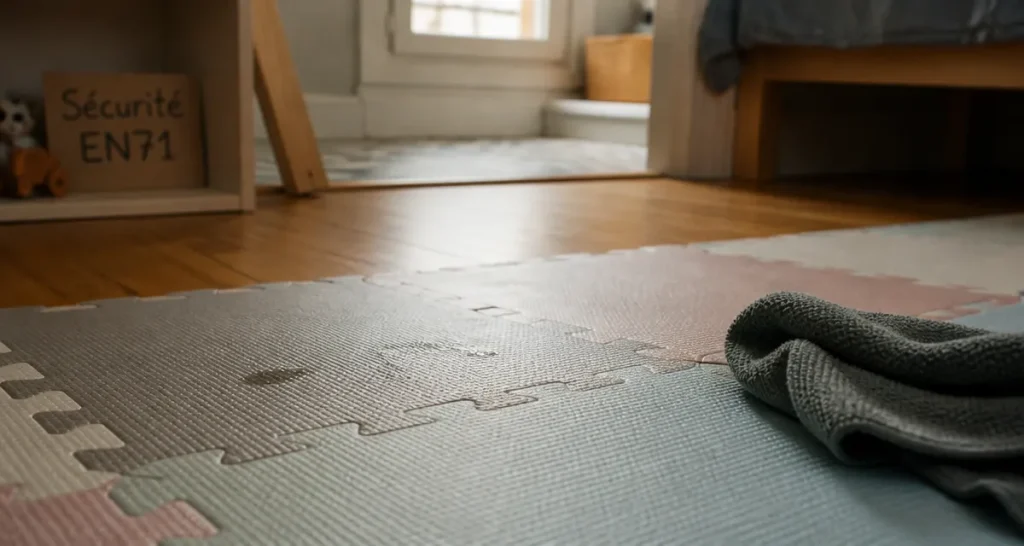 Puzzle tapis mousse EVA gris, sécurité bébé EN71