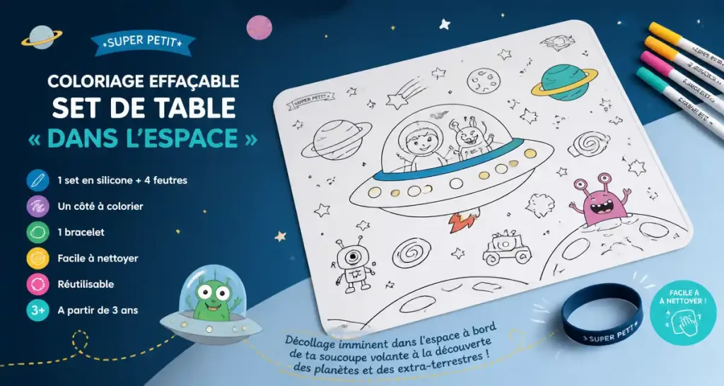 Coloriage effaçable/Set de table « Dans l’espace » – Super Petit