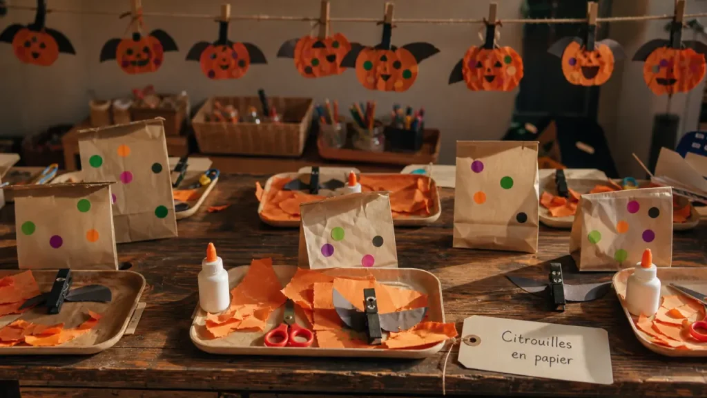 Activité halloween maternelle : table d’atelier créatif pour motricité fine