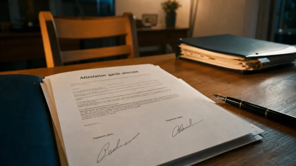Attestation pour garde alternée : dossier avec signatures