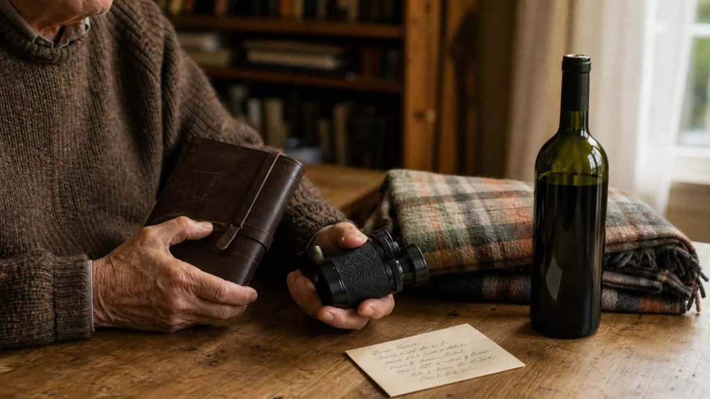 Cadeau homme 70 ans : jumelles et carnet en cuir