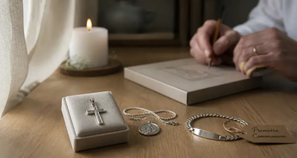 Cadeau pour communion : croix et médaille en argent