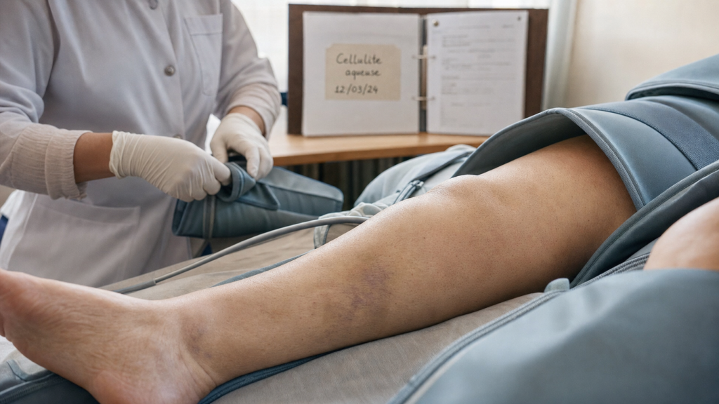 Cellulite aqueuse avant apres : drainage lymphatique sur jambes