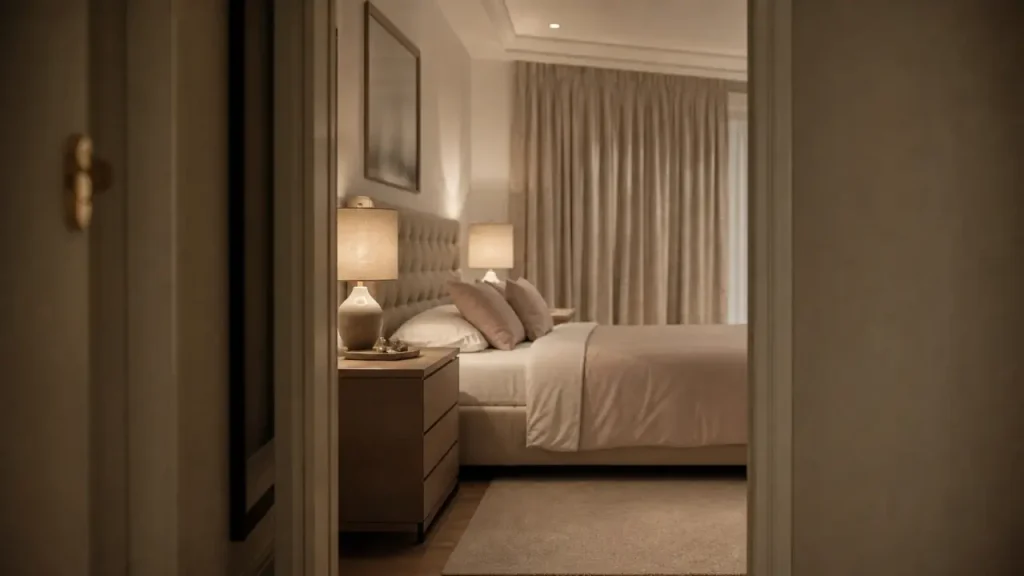 Chambre adulte chic : tons neutres, tête de lit et lumière pour un rendu élégant
