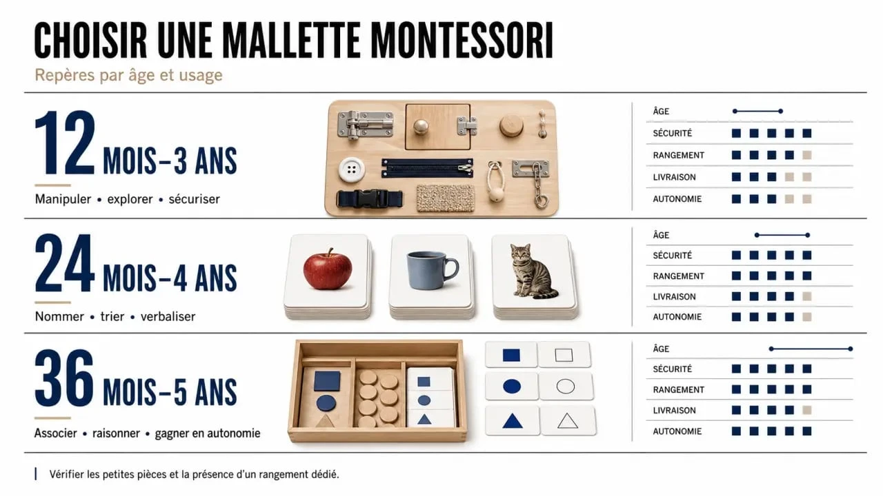 Malette Montessori : visuel comparatif des âges et critères de choix