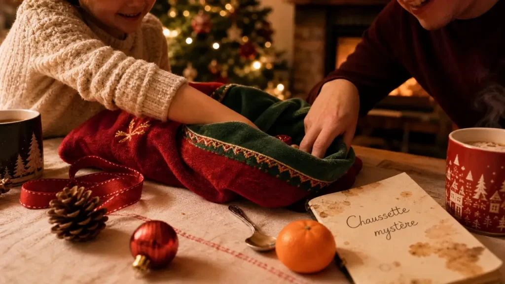 Jeu de noel en famille : chaussette mystère ouverte