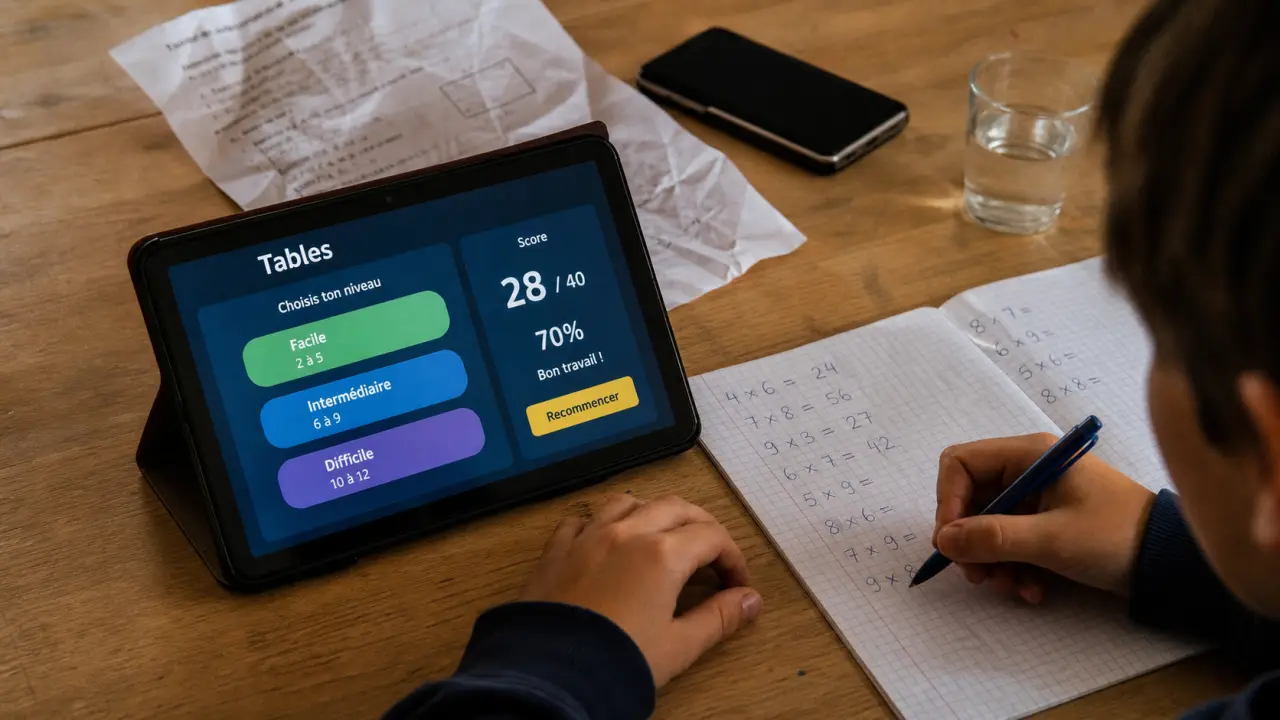 Jeux table de multiplication gratuit sur tablette, enfant de 8-10 ans