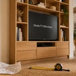 Meuble bibliothèque tv en chêne avec dimensions et rangements à vérifier