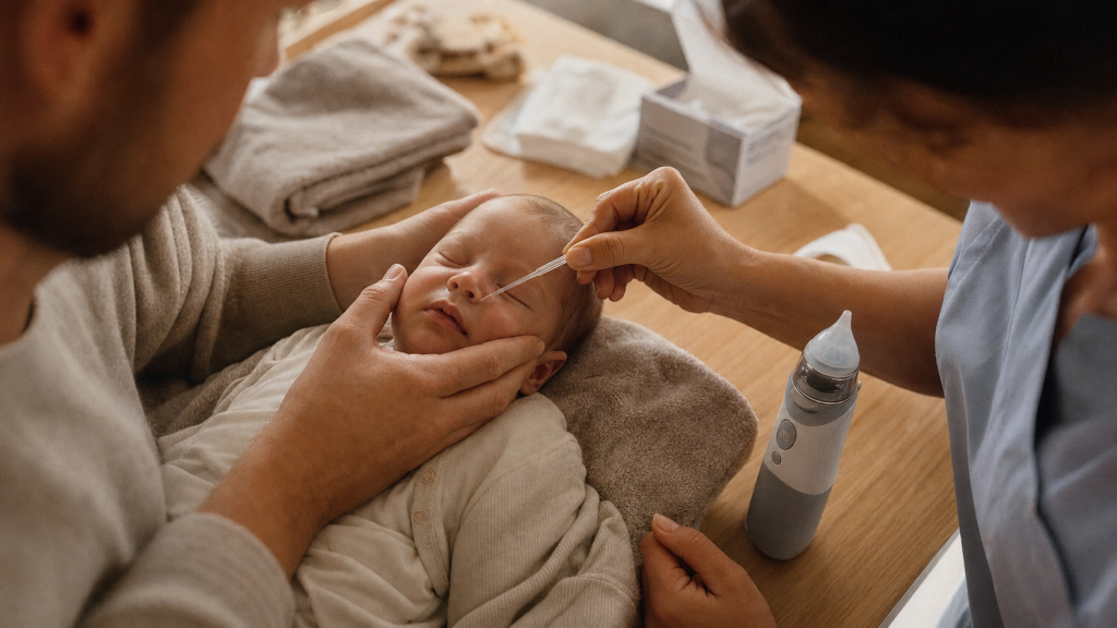 Mouche-bébé électrique avis pédiatre : sérum physiologique et pipette pour nourrisson