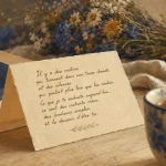 Poème pour maman : carte manuscrite et enveloppe sur table en bois