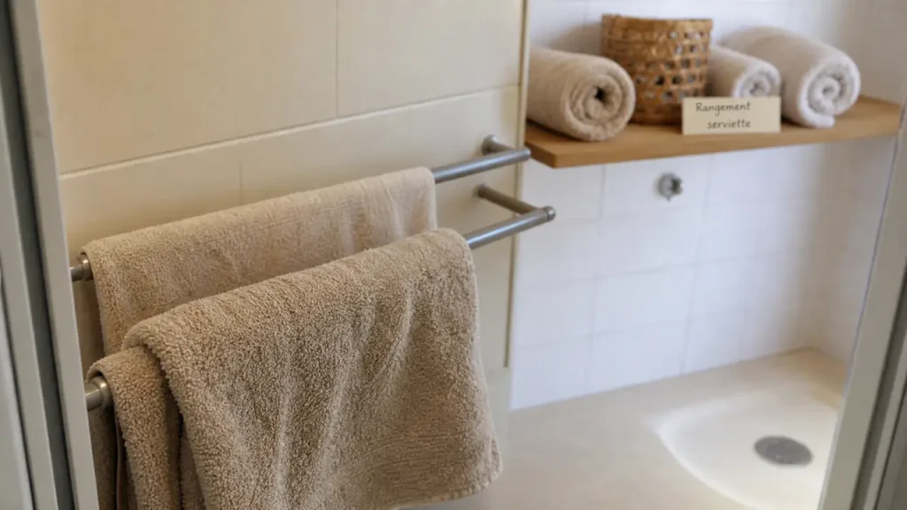 Rangement serviette mural sans perçage sur porte-serviettes double