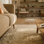 Tapis dans salon : taille idéale sous canapé beige
