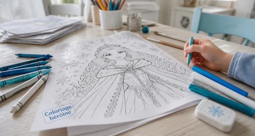 Coloriage Elsa à imprimer gratuitement : Elsa seule, Anna, Olaf et le palais de glace