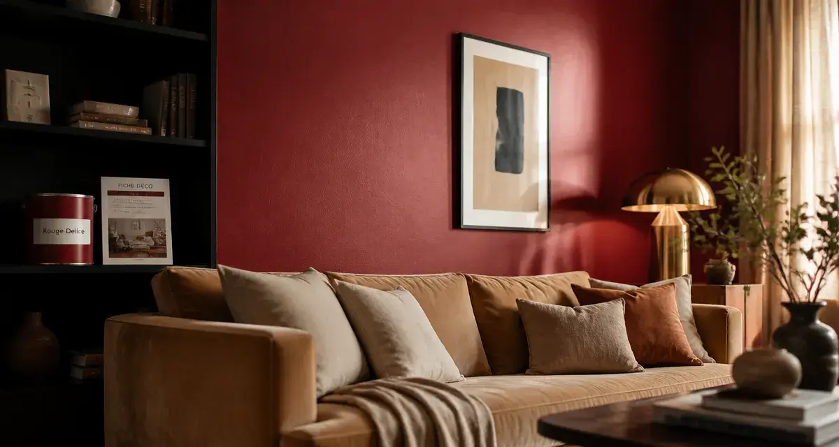 Couleur salon tendance : mur accent rouge délice dans un salon contemporain