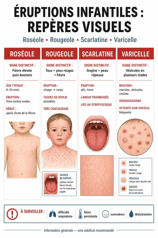 Contagion roséole : comparaison avec rougeole, scarlatine et varicelle