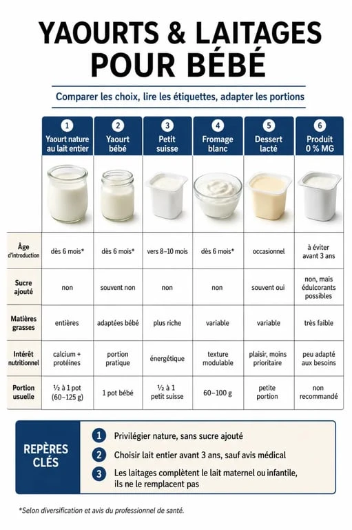 Yaourt bebe : infographie comparative des types de laitages, âges et portions