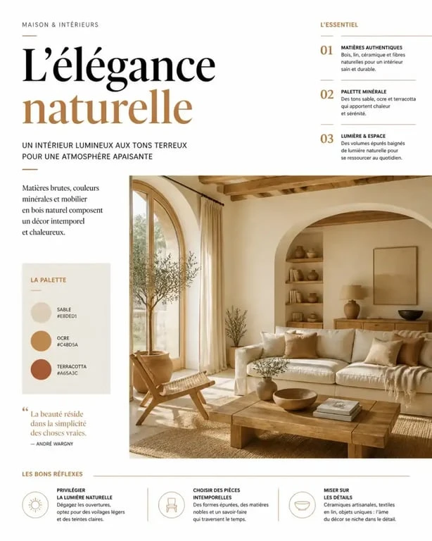 Salon aux couleurs tendance terreuses et naturelles pour une ambiance apaisante