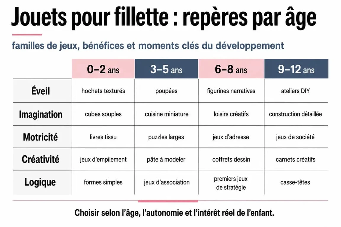 Guide visuel des jouets pour fillette selon l’âge et les bénéfices de jeu