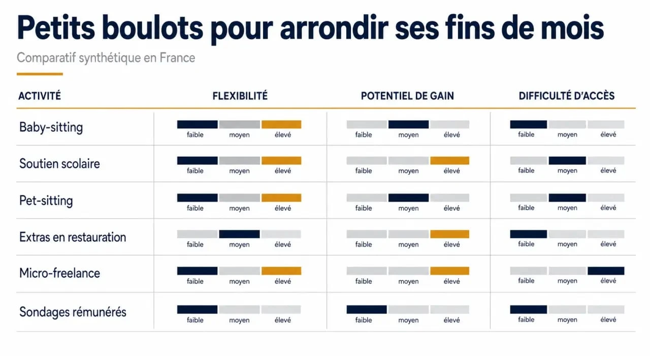 Petit boulot pour arrondir fin de mois : comparatif visuel des activités les plus accessibles et rentables