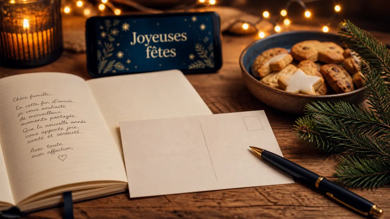 Texte de noël court pour cartes de Noël, carnet et guirlande lumineuse