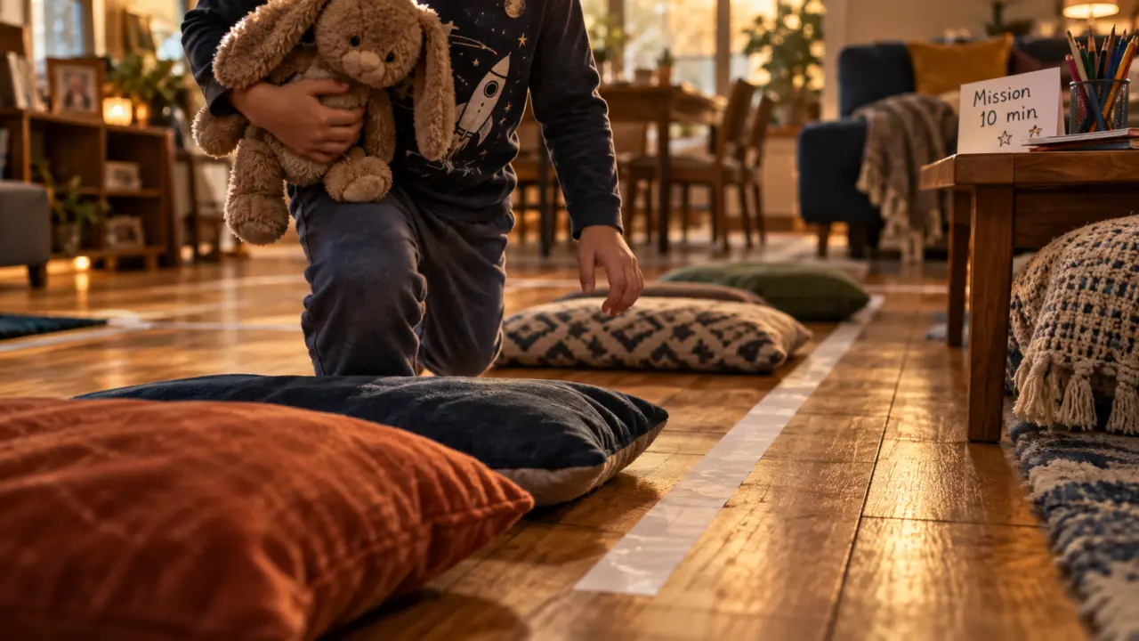 Activités enfants 5 ans en intérieur, jeu et ruban au sol pour jouer même quand il pleut