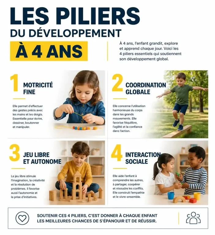 Infographie sur les activités pour enfants de 4 ans et leur développement moteur et social