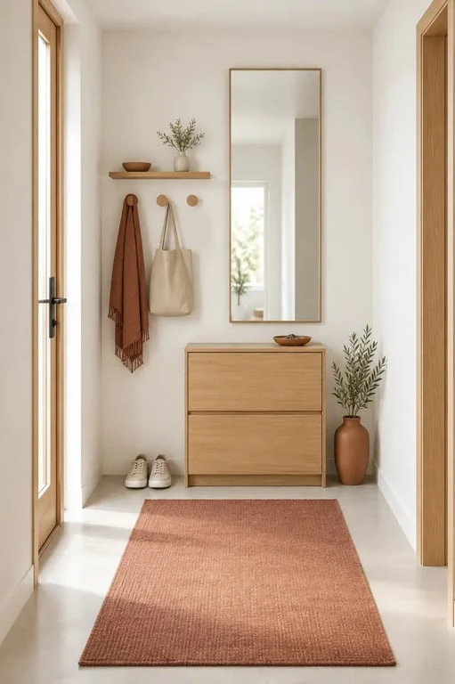 Décoration entrée de maison pour petite entrée avec rangements muraux et miroir