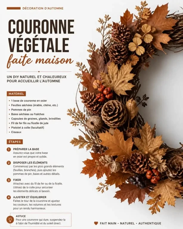 Couronne murale végétale pour une décoration d'automne fait maison