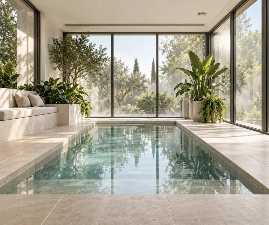 Idée aménagement spa intérieur dans une véranda lumineuse