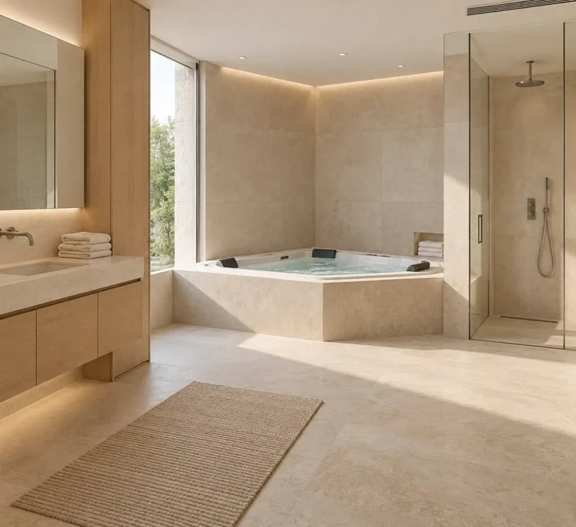 Idée aménagement spa intérieur compact dans une salle de bain
