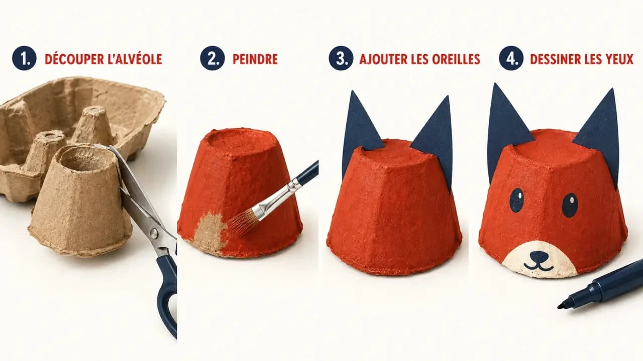 Activité manuelle enfants : tutoriel en quatre étapes pour créer un animal en boîte à œufs