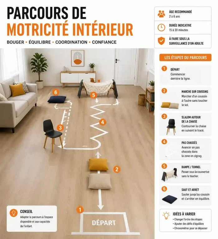Parcours de motricité intérieur pour occuper les enfants