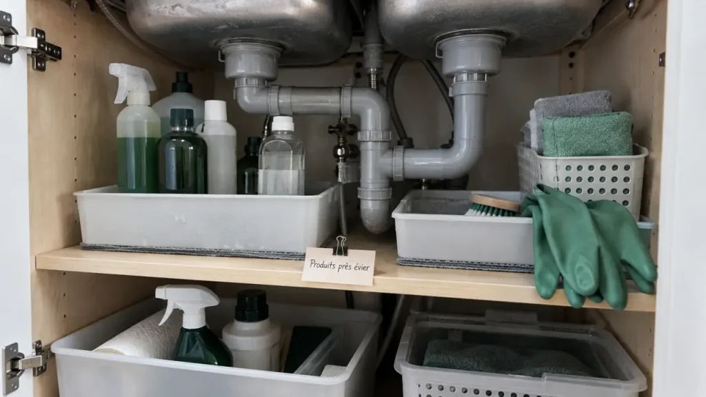 Rangement des produits ménagers : le meuble sous-évier qui bloque les fuites et libère l’espace