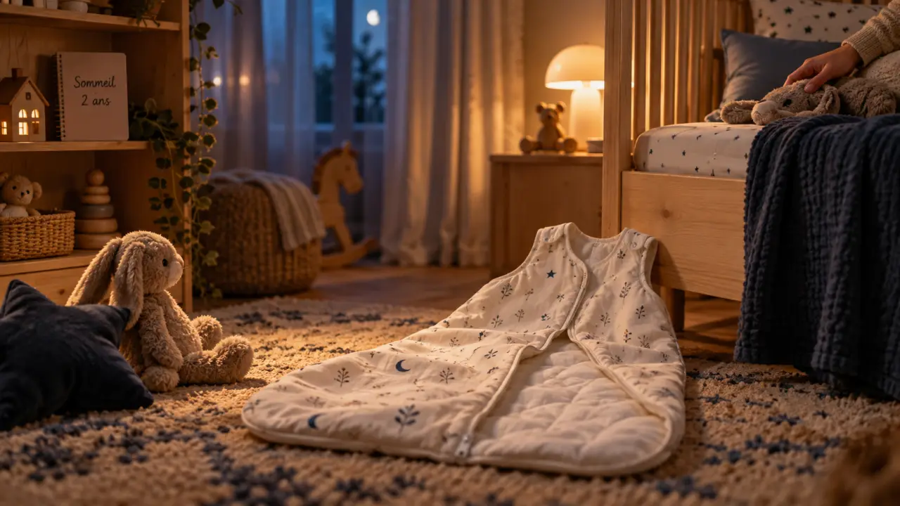 Sommeil bébé 2 ans : chambre d’enfant calme, doudou et lampe douce